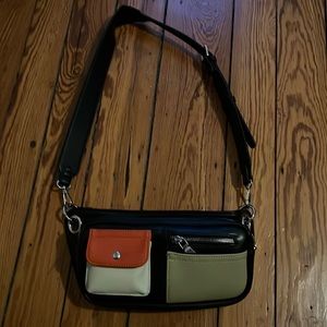 Unique black and multicolor leather cross body purse